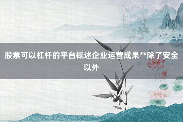 股票可以杠杆的平台概述企业运营成果**除了安全以外