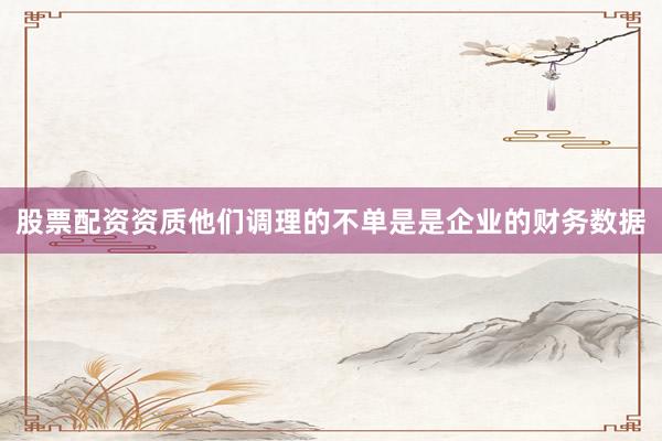 股票配资资质他们调理的不单是是企业的财务数据
