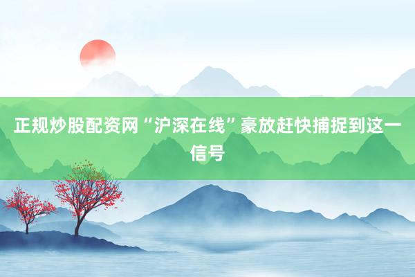 正规炒股配资网“沪深在线”豪放赶快捕捉到这一信号