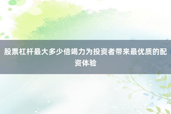 股票杠杆最大多少倍竭力为投资者带来最优质的配资体验