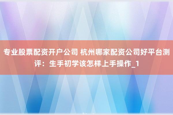 专业股票配资开户公司 杭州哪家配资公司好平台测评:生手初学该怎样上手操作_1