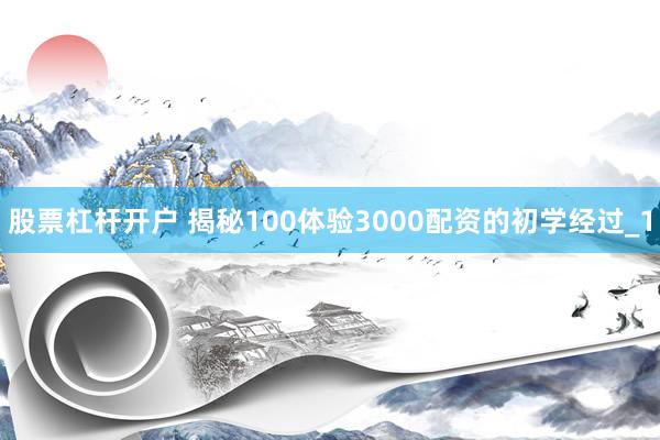股票杠杆开户 揭秘100体验3000配资的初学经过_1