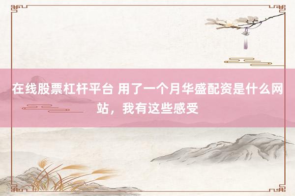 在线股票杠杆平台 用了一个月华盛配资是什么网站,我有这些感受
