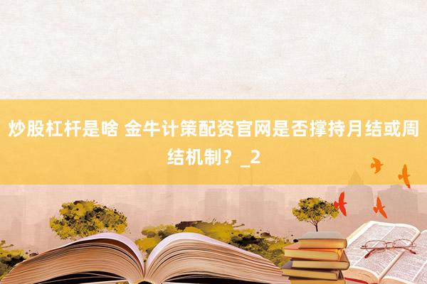 炒股杠杆是啥 金牛计策配资官网是否撑持月结或周结机制?_2